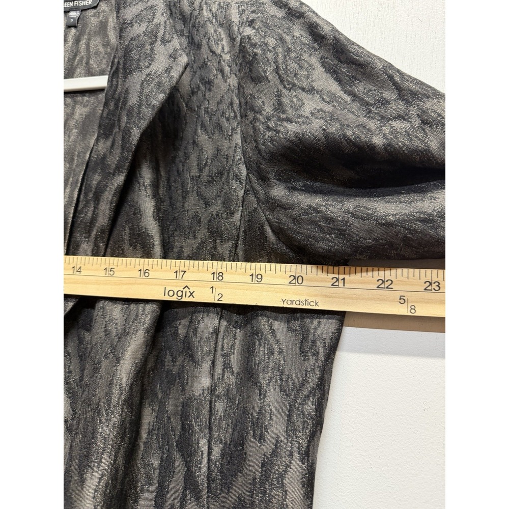 Eileen Fisher Metallic Jacquard Long Topper Coat Black Bronze Silk Cotton Blend - Picture 8 of 12